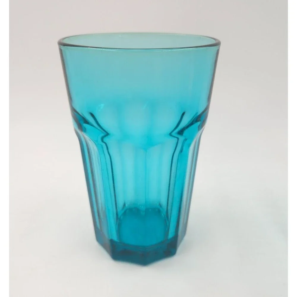 4 - IKEA Pokal Turquoise Aqua Blue Panel Tumblers Glasses Cups 12 Oz 5.25